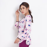 Lady Plus เสื้อชีฟองลายดอกไม้ผูกโบว์คอ | Floral Print Blouse สีขาว