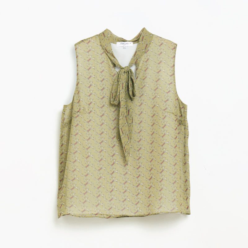 Lady Plus เสื้อชีฟองคอผูกโบว์แขนกุดลายห่วง | Sleeveless Blouse with Bow Collar สีเขียว