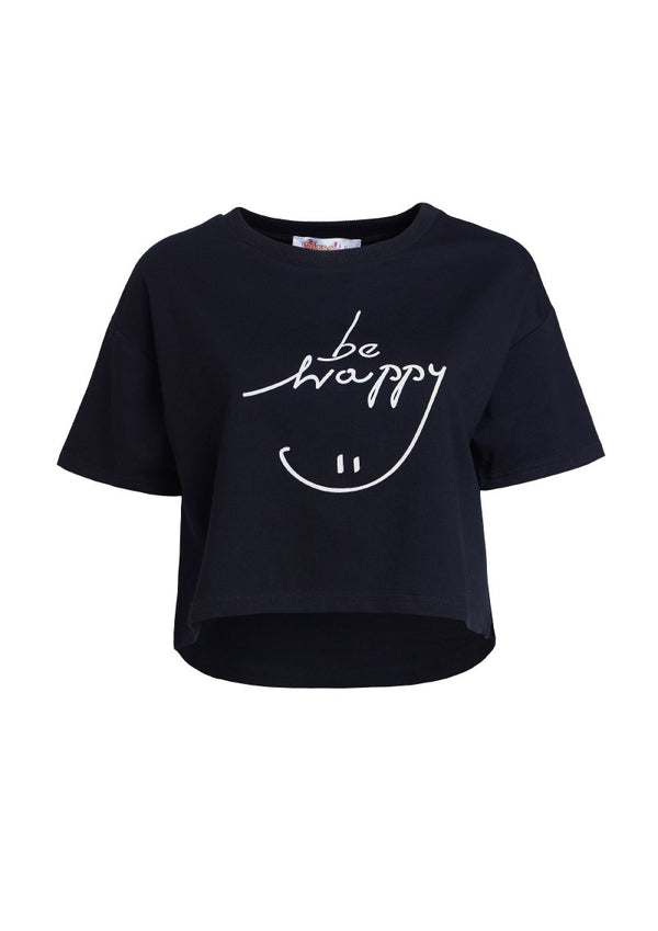 Ohayo เสื้อยืดพิมพ์ลาย Happy | Letter Print T-Shirt F ดำ | Black T-Shirt Ohayo Plus โอฮาโย โอฮาโยพลัส โอฮาโย่ โอฮาโย่พลัส (5111384539276)