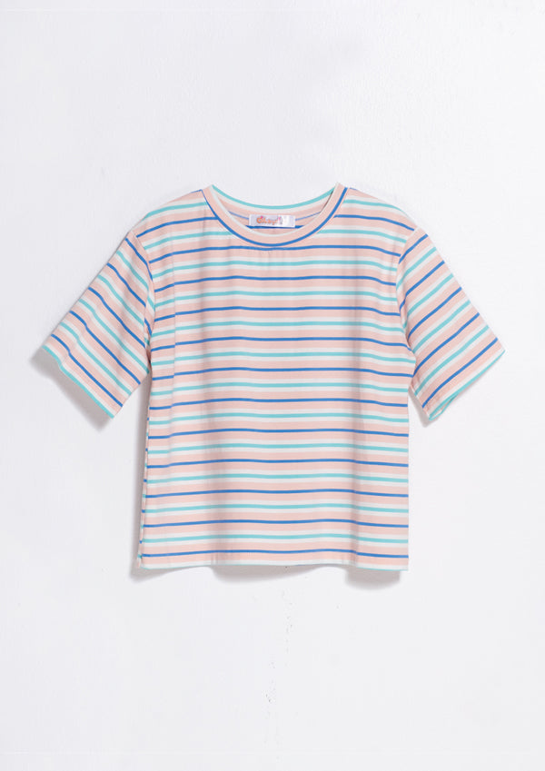 Ohayo เสื้อยืดลายริ้วทรง Oversize | Cropped T-Shirt 332NS สีชมพู/มิ้นท์