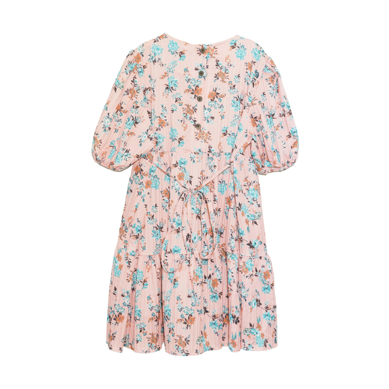 Lady Plus เดรสแขนบอลลูนลายดอกไม้ | Floral Print Dress with Puff Sleeves สีชมพู