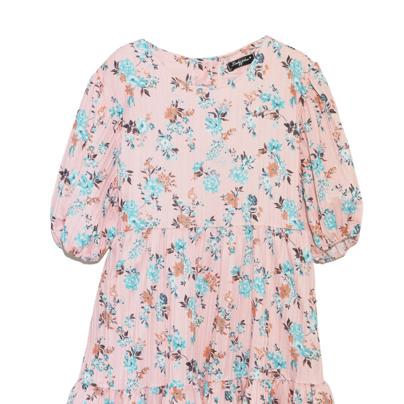 Lady Plus เดรสแขนบอลลูนลายดอกไม้ | Floral Print Dress with Puff Sleeves สีชมพู