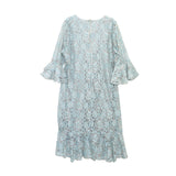 Lady Plus เดรสลูกไม้แขนระบายต่อชั้น | Ruffle Sleeve Lace Dress สีเขียว